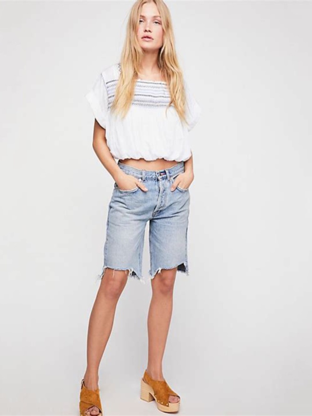 NWT Free People One Summer Night Denim Bermuda Shorts Size 25